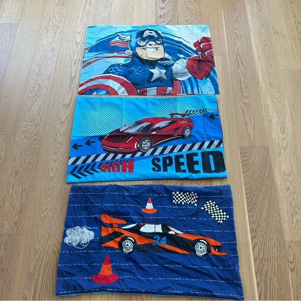 Set of 3 - Boys Marvel and Race Car Pillowcases